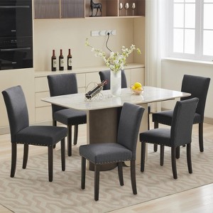 Coucheta Dining Chairs Set of 4/6, Fabric Upholstered Parson Chairs with Nailhead Trim & Padded Seat, Modern Style with Wood Legs for Kitchen - 1 of 4