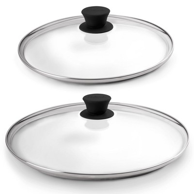 Cuisinel Glass Lids Set - 10" + 12" Fully Assembled Replacement Covers, Compatible with Lodge Cast Iron Skillets & Pans, Oven Safe