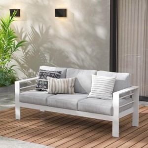 Heynemo Patio Furniture Aluminum Sofa, All-Weather Outdoor 3 Seats Couch - 1 of 4