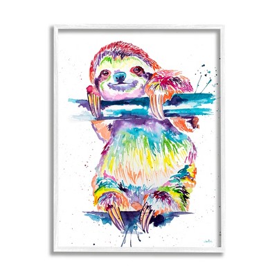 Stupell Industries Fun Rainbow Sloth Wildlife Framed Giclee