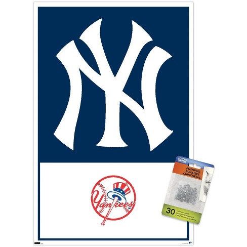 Trends International MLB New York Yankees - Logo 22 Unframed Wall Poster  Print Clear Push Pins Bundle 14.725 x 22.375