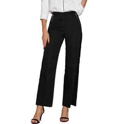 INSPIRE CHIC Women's Wide Leg Side Lace Panel High Rise Pants