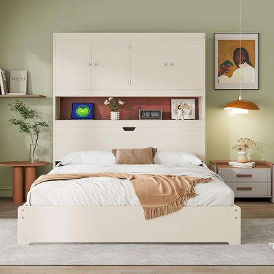 Full Size Wooden Platform Bed With USB, Storage Headboard& Drawers, Grounded Bed, Beds Modern With Headboards Storage-Cuddlewood