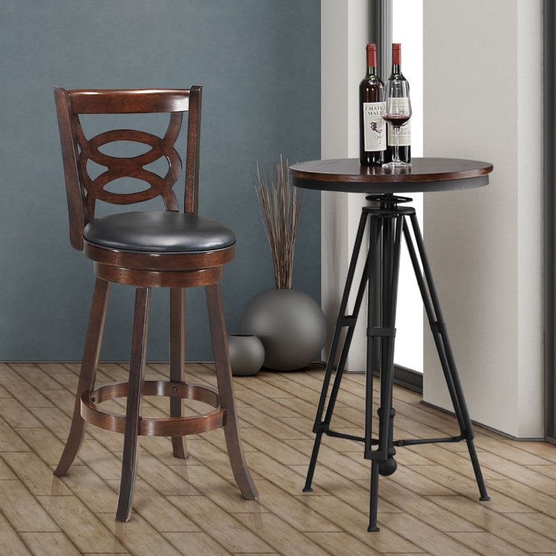 Costway Swivel Stool 29'' Bar Height Upholstered Seat Rubber Wood Dining Chair Home Kitchen Espresso, 4 of 8