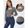 Allegra K Women's Choker Neck Houndstooth Print Long Sleeve Gothic Cutout Top - 2 of 4