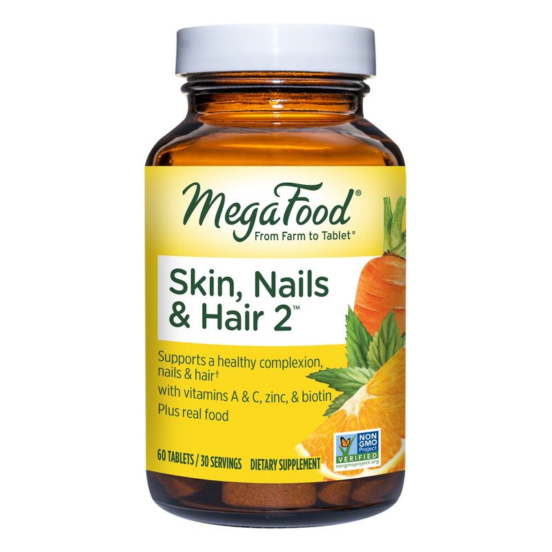 MegaFood Skin, Nails &#38; Hair Vitamins with Vitamin A, Vitamin C, Zinc and Biotin Vegan Tablets - 60ct, 1 of 9