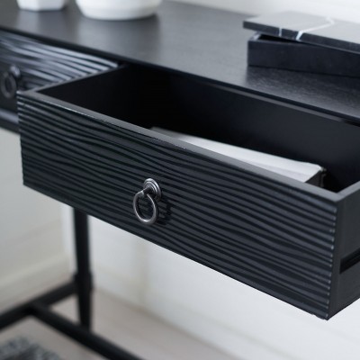 Aliyah Black Wood Console Table with Storage Drawers