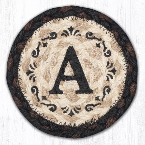 Earth Rugs Monogram Braided Jute Coaster – Rustic Farmhouse Style, 5"x5" Hand Stenciled Personalized Design - 1 of 1