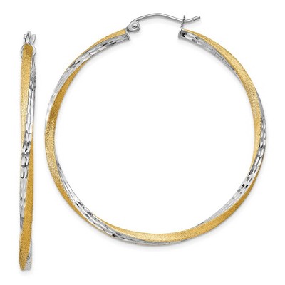 Black Bow Jewelry 2.5mm, Twisted Hoop Earring in 14k Gold and Rhodium 45mm (1 3/4 Inch)