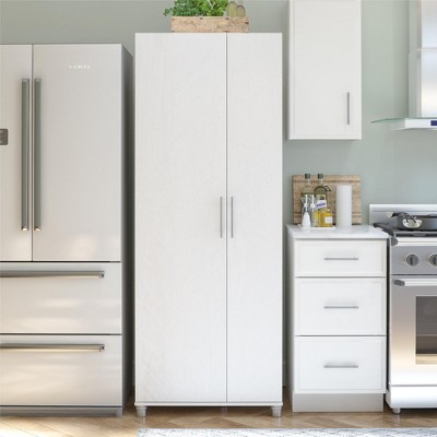 Ivory Oak Tall Freestanding Storage Cabinet with Adjustable Shelving
