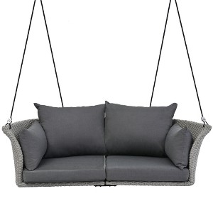 NAYSAYE Patio Swing Woven Hanging Seat with Cushion and Adjustable Ropes for Porch Relaxation, Gray, 24.4"*15.3"*29.89" - 1 of 4