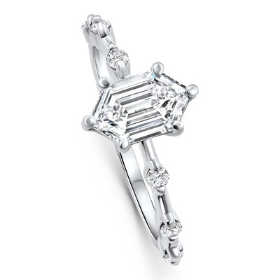 Pompeii3 Certified 1 1/3Ct Hexagon Diamond Jamie Engagement Ring 14k Gold Lab Created