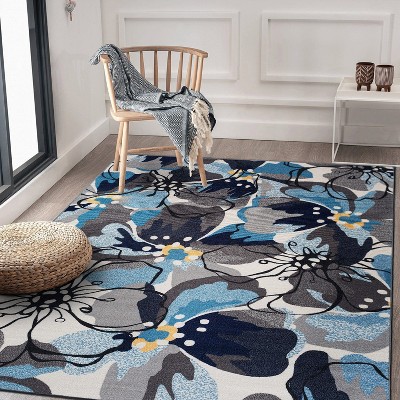 Gray Floral Tufted Reversible 8' x 10' Synthetic Area Rug