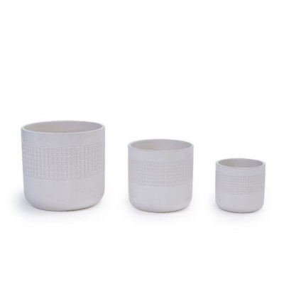 Syemin Planters Set of 3 Grid Ceramic Flowerpot with Drainage Hole, Modern Planter for Patio, Garden, Windowsill, White, 9.65"*9.65"*9.25"