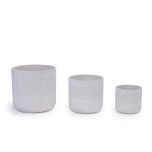 Syemin Planters Set of 3 Grid Ceramic Flowerpot with Drainage Hole, Modern Planter for Patio, Garden, Windowsill, White, 9.65"*9.65"*9.25" - 1 of 4