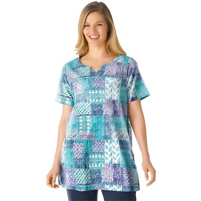 Woman Within Women's Plus Size 7-Day Print Patchwork Knit Tunic