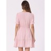 INSPIRE CHIC Women's V Neck Smocked Elastic Waist Short Sleeve Boho Crochet Trim Mini Dress - 4 of 4