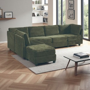Corduroy U-Shaped Modular Sectional Sofa with Storage & Ottoman - 1 of 4
