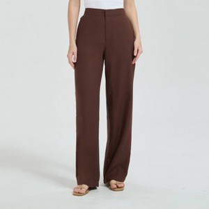 Pantalones de vestir de tiro alto con mezcla de lino y frente limpio para mujer - A New Day™