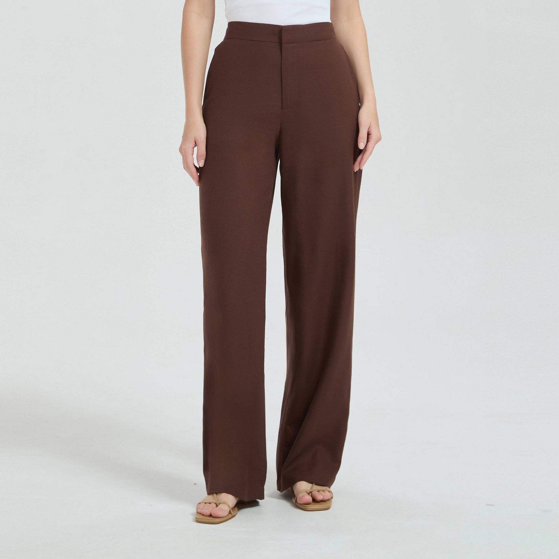 Women's High-Rise Linen Blend Clean-Front Trousers - A New Day™