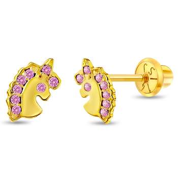 Girls' CZ Unicorn Screw Back 14k Gold Earrings - In Season Jewelry