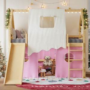 TUYOHW Twin/Full Kids House Loft Bed with Slide & Tent,Creative Playhouse Loft Frame with Ladders,Lights for Boys & Girls,No Box Spring Needed - 1 of 4