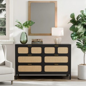 Natural Rattan Leather Drawer Cabinet - 6-Drawer Storage Cabinet, Rounded Corner, Modern Design, Compact Storage, Home Organization - 1 of 4