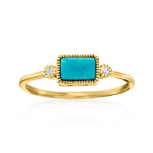 RS Pure by Ross-Simons Turquoise and Diamond-Accented Ring in 14kt Yellow Gold - 1 of 4