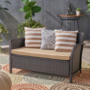 All-Weather Wicker Patio Loveseat with Cushions, 2-Seater Outdoor PE Rattan Sofa for Porch, Garden, or Balcony – The Pop Home - 1 of 4