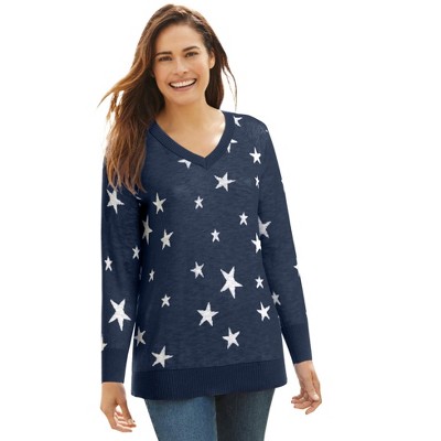 Woman Within Plus Size Cotton Lightweight Pullover