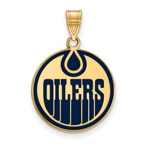 Black Bow Jewelry 14k Yellow Gold Plated Sterling Silver Edmonton Oilers NHL Large Pendant - 1 of 3