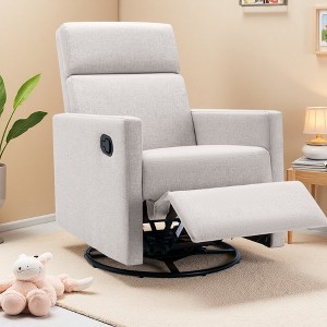 Linen Recliner Rocker Chair with Swivel Glider and Tall Backrest - 1 of 4