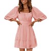 EXLURA Women's Lantern Sleeve Tie Back Summer Dress Ruffled Off Shoulder A-Line Vintage Mini Dress - 2 of 4