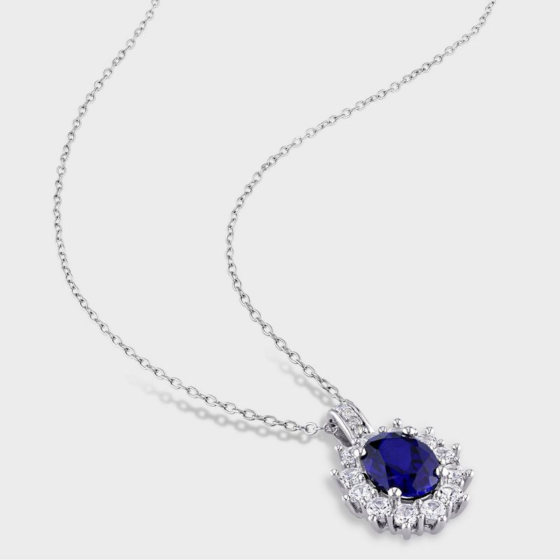0.02 CT. T.W. Diamond And Sapphire Silver Pendant Necklace - White, 3 of 4