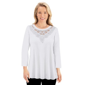 Collections Etc Lace Trim 3/4 Sleeve Knit Top - 1 of 4