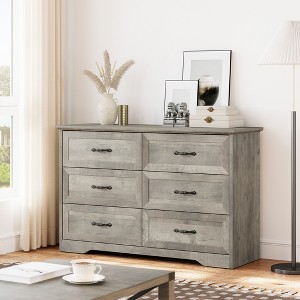 Modern Farmhouse Wood Storage Cabinet with Metal Handles, Drawer Rattan Dresser,Chest of Drawers Closet Organizers for Bedroom,Living Room - 1 of 4