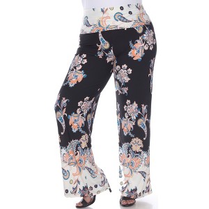 Women's Plus Size Floral Paisley Printed Palazzo Pants - White Mark - 1 of 4