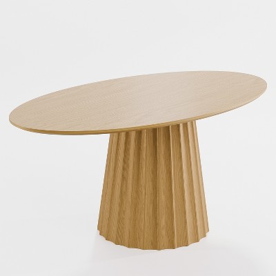 Lirago Brown Elliptical Dining Table 67x33.5x31 Inch Seats 6 with Tapered Pedestal Base