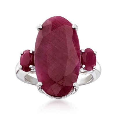 Ross-Simons 15.20 ct. t.w. 3-Stone Ruby Ring in Sterling Silver