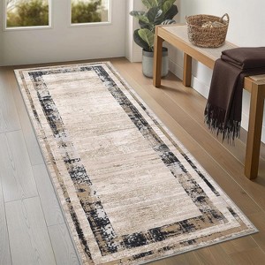 Washable Area Rug – Modern Minimalist Distressed Non-Slip Low Pile Stain-Resistant Floor Carpet for Living Room, Bedroom, Dining - 1 of 4