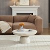 Modern Beige Round Fiberglass Coffee Table with Pedestal Base, Minimalist Accent Table for Living Room, Lounge, or Small Apartment Spaces-Panipeachy - 2 of 4