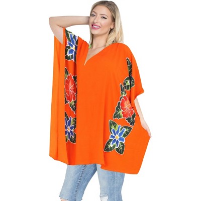 LA LEELA Women's Vacation Beachwear Oversized Swim Suit Summer Loose Party Bathing Suit Cover Ups 1X-2X Orange, Floral