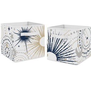 Sweet Jojo Designs Boy or Girl Gender Neutral Unisex Set of 2 Kids' Decorative Fabric Storage Bins Celestial Blue Gold and Grey - 1 of 4