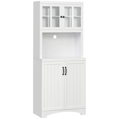 28.75" Kitchen Hutch Pantry Cabinet with Glass Framed Doors, Adjustable Shelves and Microwave Space for Kitchen or Dining Room