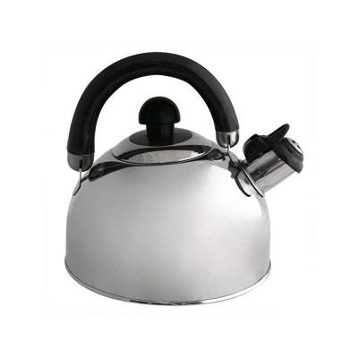 Alpine Cuisine Silver Stainless Steel Whistling Stovetop Tea Kettle with Foldable Bakelite Handle and Easy Pour Spout, 2.5 Liters