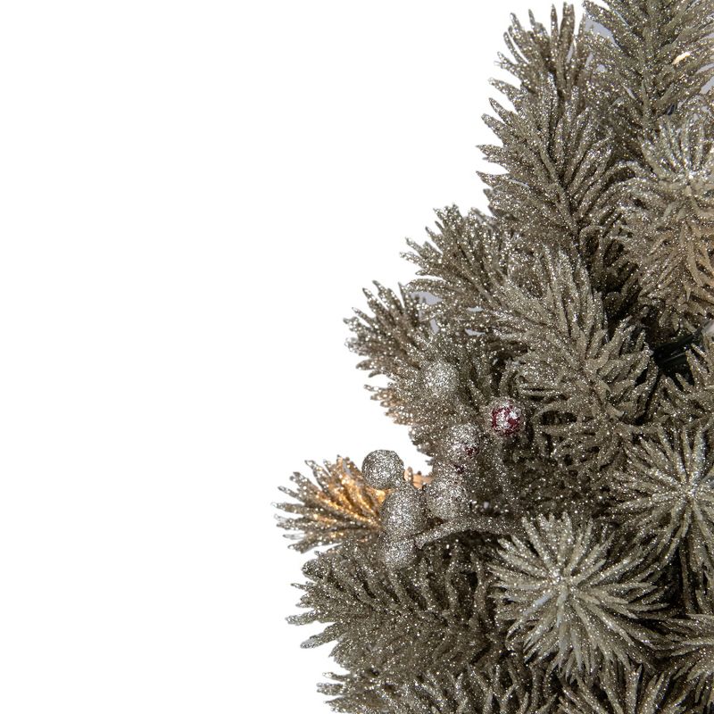 Northlight 10.25" LED Potted Champagne Metallic Glitter Artificial Christmas Tree - Clear Lights, 2 of 5