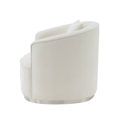 Odette Beige Chenille Barrel Accent Chair with Pillow