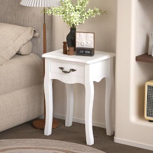 LIVAREEmlen White End Table, Living Room Floor-standing Storage Table with a Drawer, 4 Curved Legs - 1 of 4