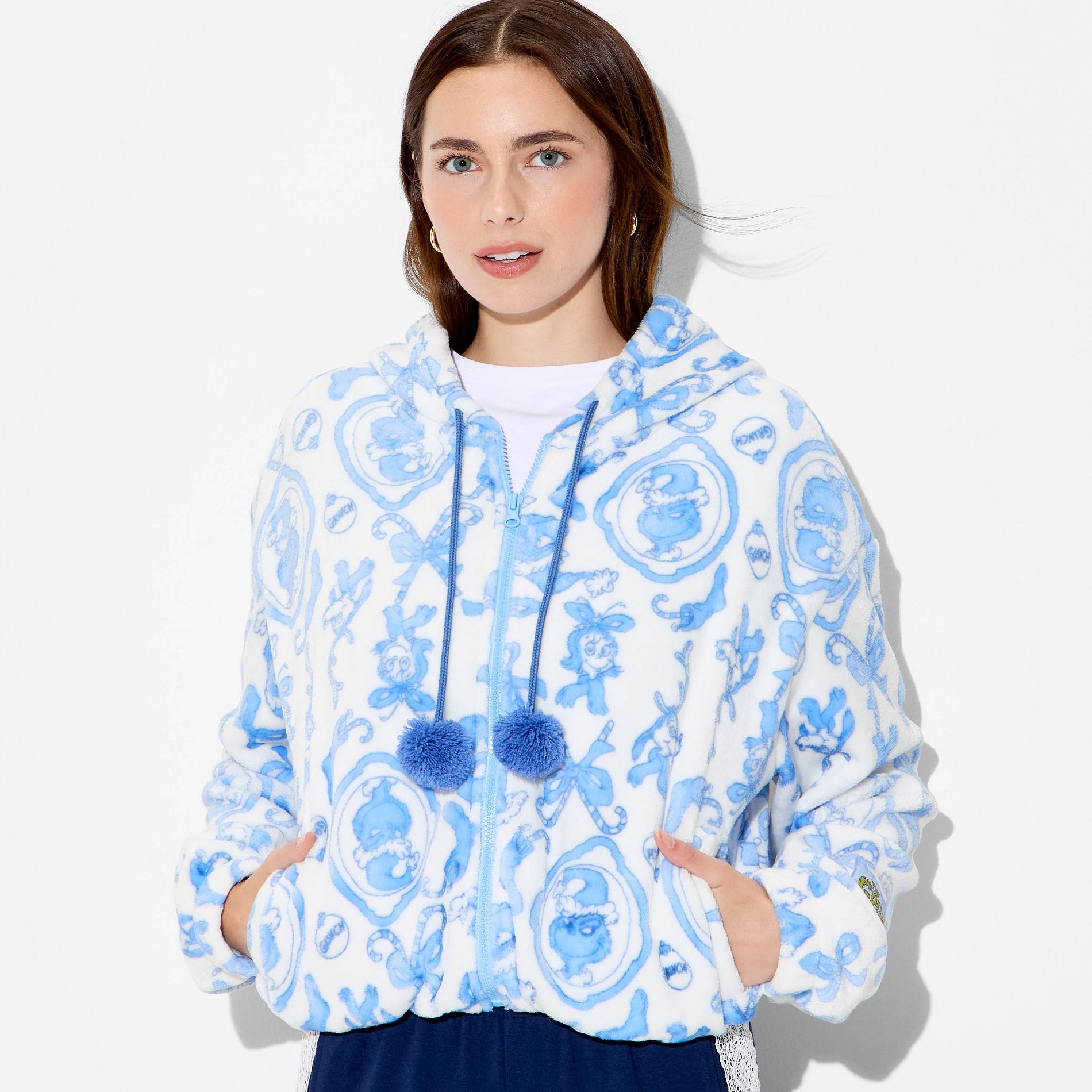 Women's Grinch Zip-Up Graphic Hooded Sweatshirt - Heather Gray