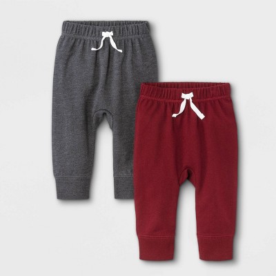 Image of Baby Boys' 2pk French Terry Jogger Pull-On Pants - Cat & Jack™ Maroon/Charcoal Gray 0-3M